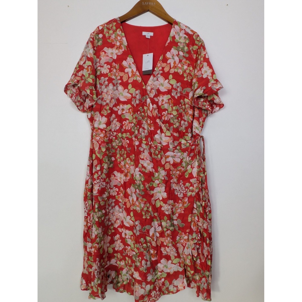 J. Jill Red Floral Wrap Dress